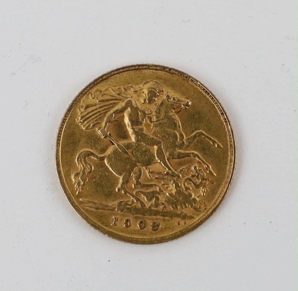 British Gold coins, Edward VII half sovereign, 1908, VF